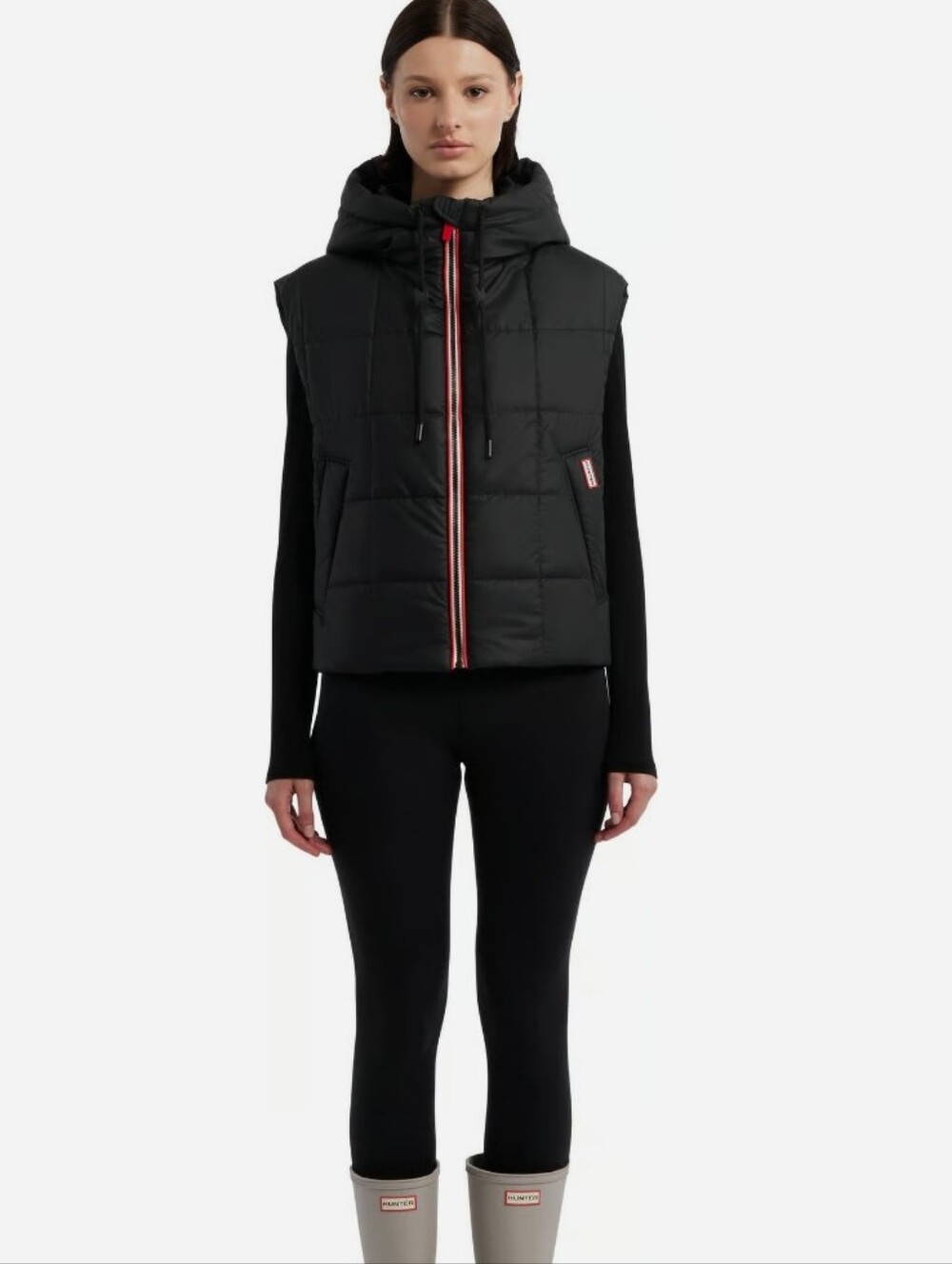 Hunter Lindsey Quilted Coated Water Repellent Hooded Vest